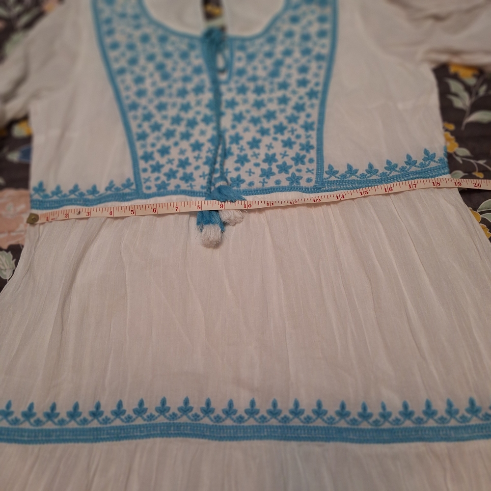 Soft Surroundings 100% Cotton White and Blue Embroidered Midi Juniper Dress - Picture 10 of 13